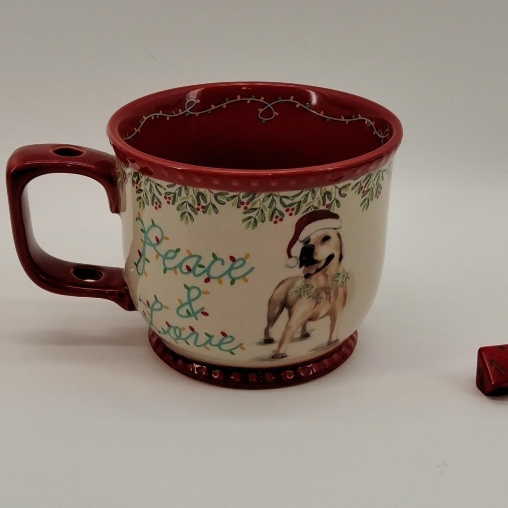 Pioneer Woman "Peace & Love" Holiday Christmas Dog Coffee Tea Cocoa Mug Red